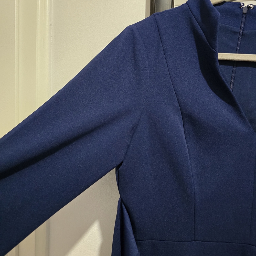 Adrianna Papell Navy, Tie-Waist 3/4 Sleeve, Midi, Sheath Dress Size 14 - Picture 13 of 15